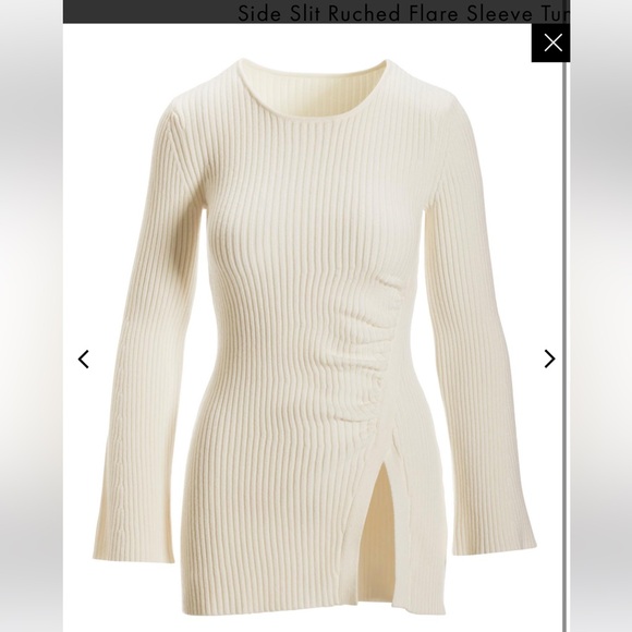 NWT Boston Proper Side Slit Ruched Flare Sleeve Tunic Off White Medium - Picture 4 of 6